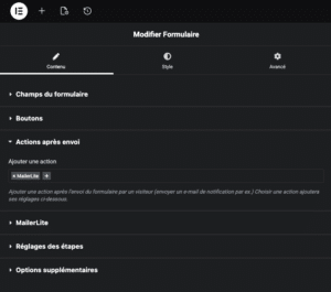 Elementor x Mailerlite - Paramétrage du formulaire